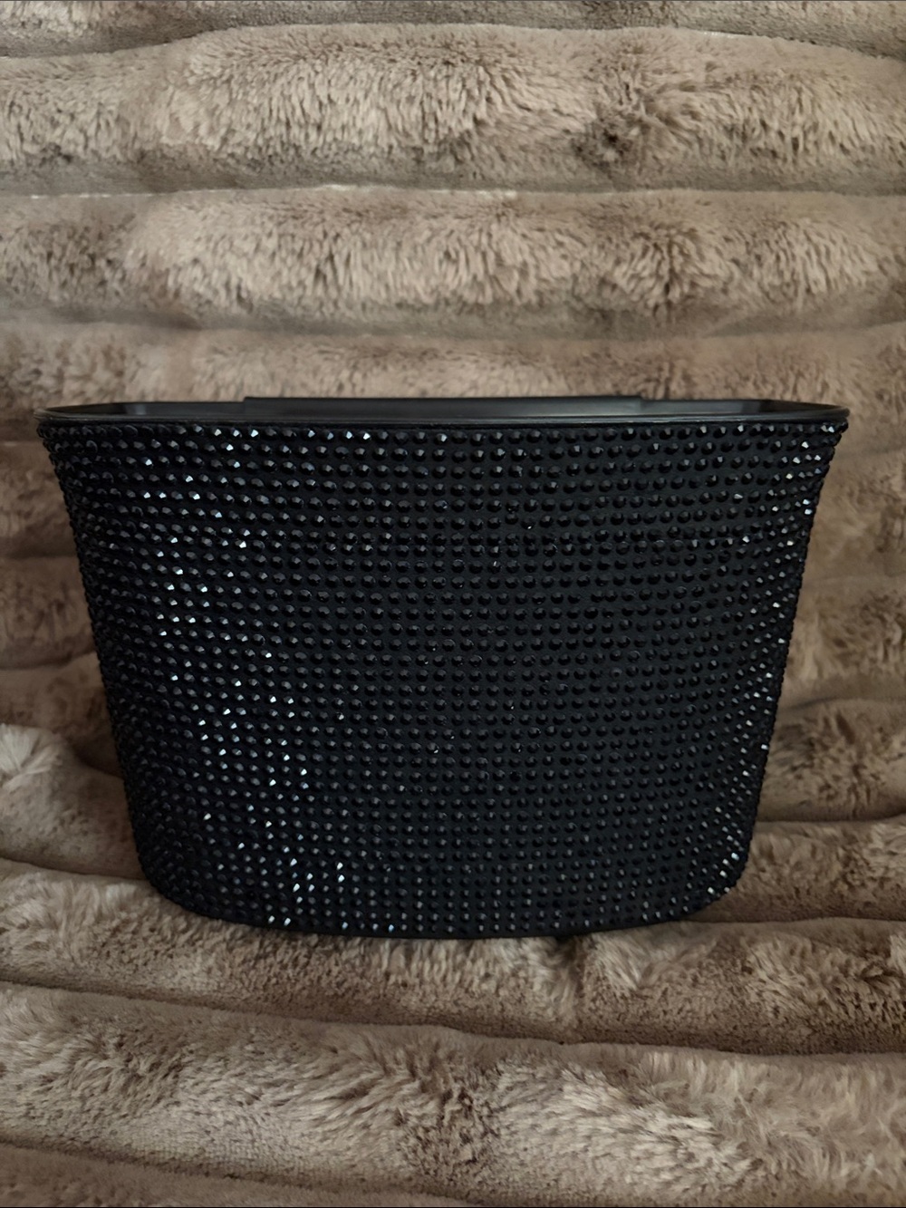 Black Rhinestone Accent Car Trash Basket -